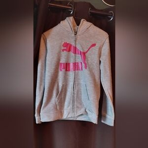 PUMA Kids Light Gray Hoodie with Bold Pink Logo